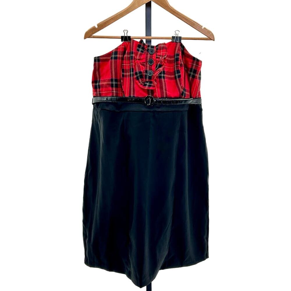 Torrid Strapless Red Plaid Pencil Ruffle Skater Zip Belt 16 Dress Rockabilly